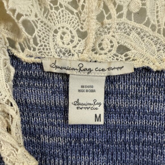 American Rag M Crochet Trim Boho Hoodie Sweater Multicolor Cotton Blend Indie - Picture 3 of 12